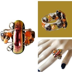 NWT Hand Crafted Wire Wrapped Irredescent Beaded Ring SZ 8.5